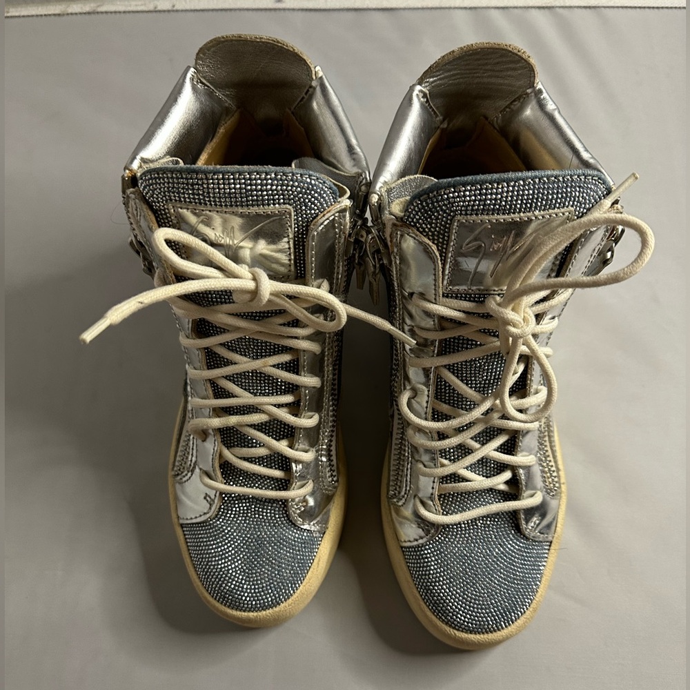 Giuseppe Zanotti Silver and Gray High-Top Sneakers